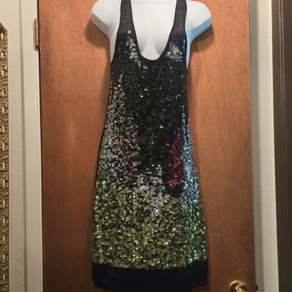 Wildcat black waterfall sequin racerback t-shirt dress szM juniors GORGEOUS - Picture 3 of 8